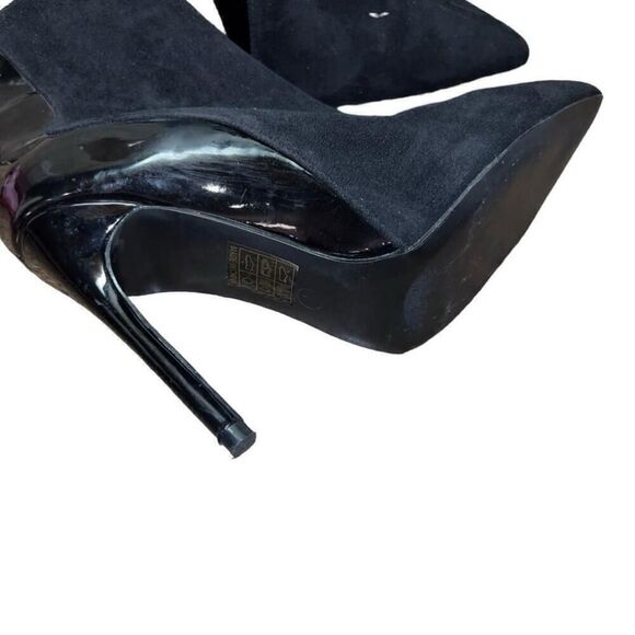 Women's Black Suede and Patent Leather Pointed Toe Booties Size 7 - Picture 2 of 5